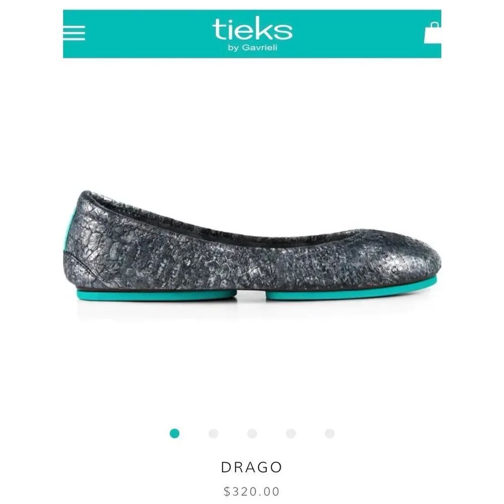 Tieks Metallic Gray Ballet Flat with Turquoise Sole